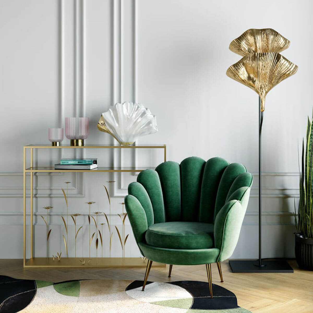 Armchair Water Lily Dark Green Kare Design