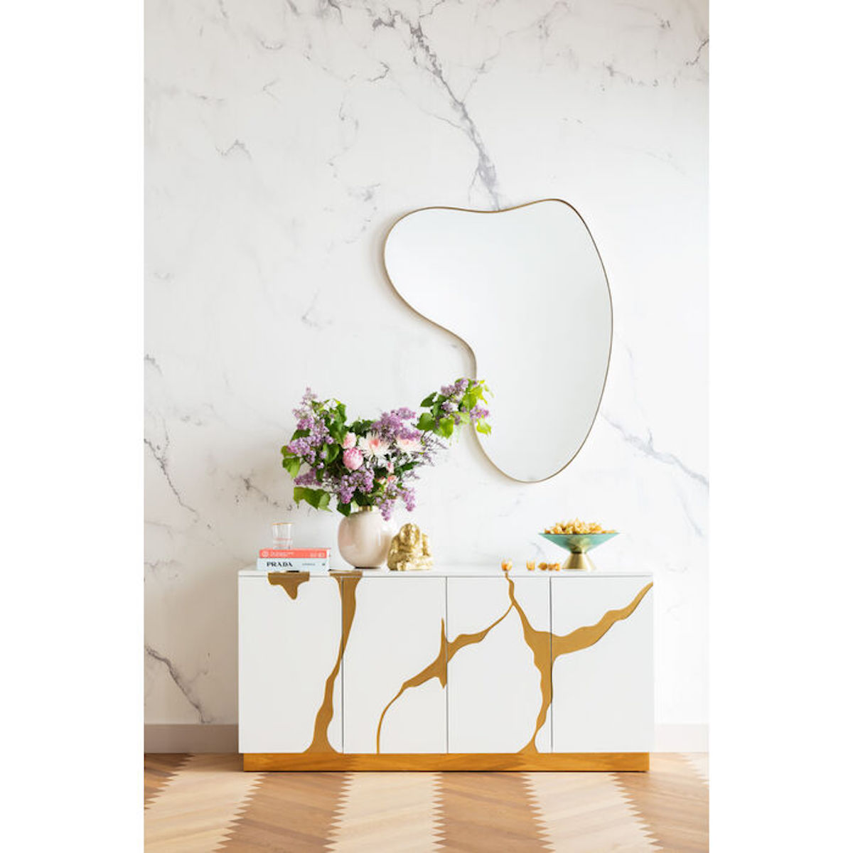 Buffet 80x165cm CRACKED Kare Design blanc doré