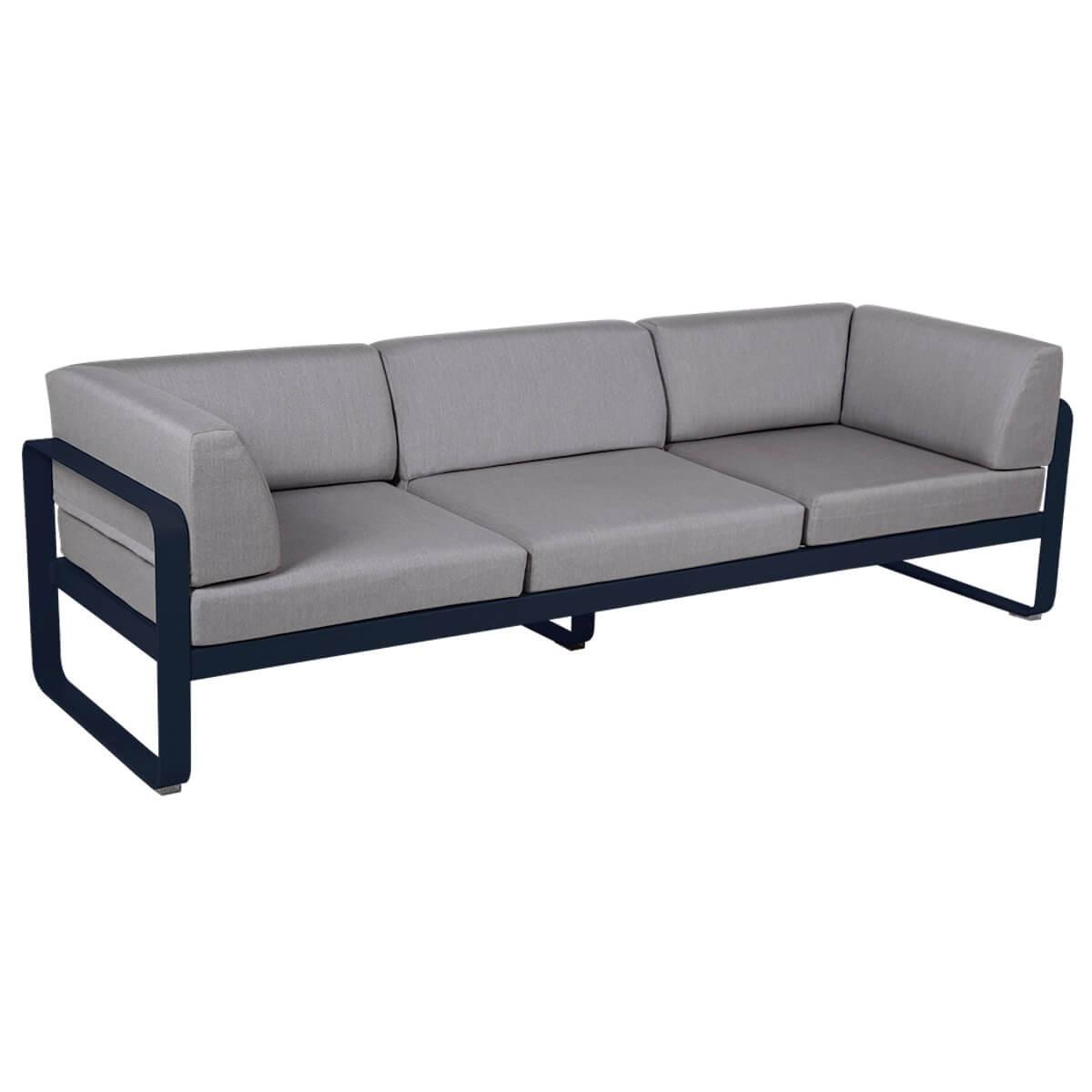 Canapé Club 3 places BELLEVIE Fermob bleu abysse-gris flanelle