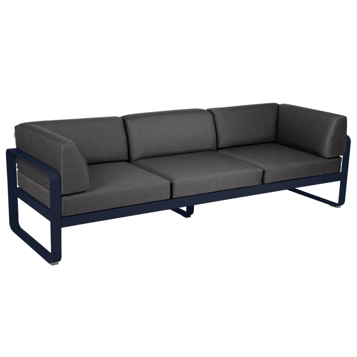 Canapé Club 3 places BELLEVIE Fermob bleu abysse-gris graphite