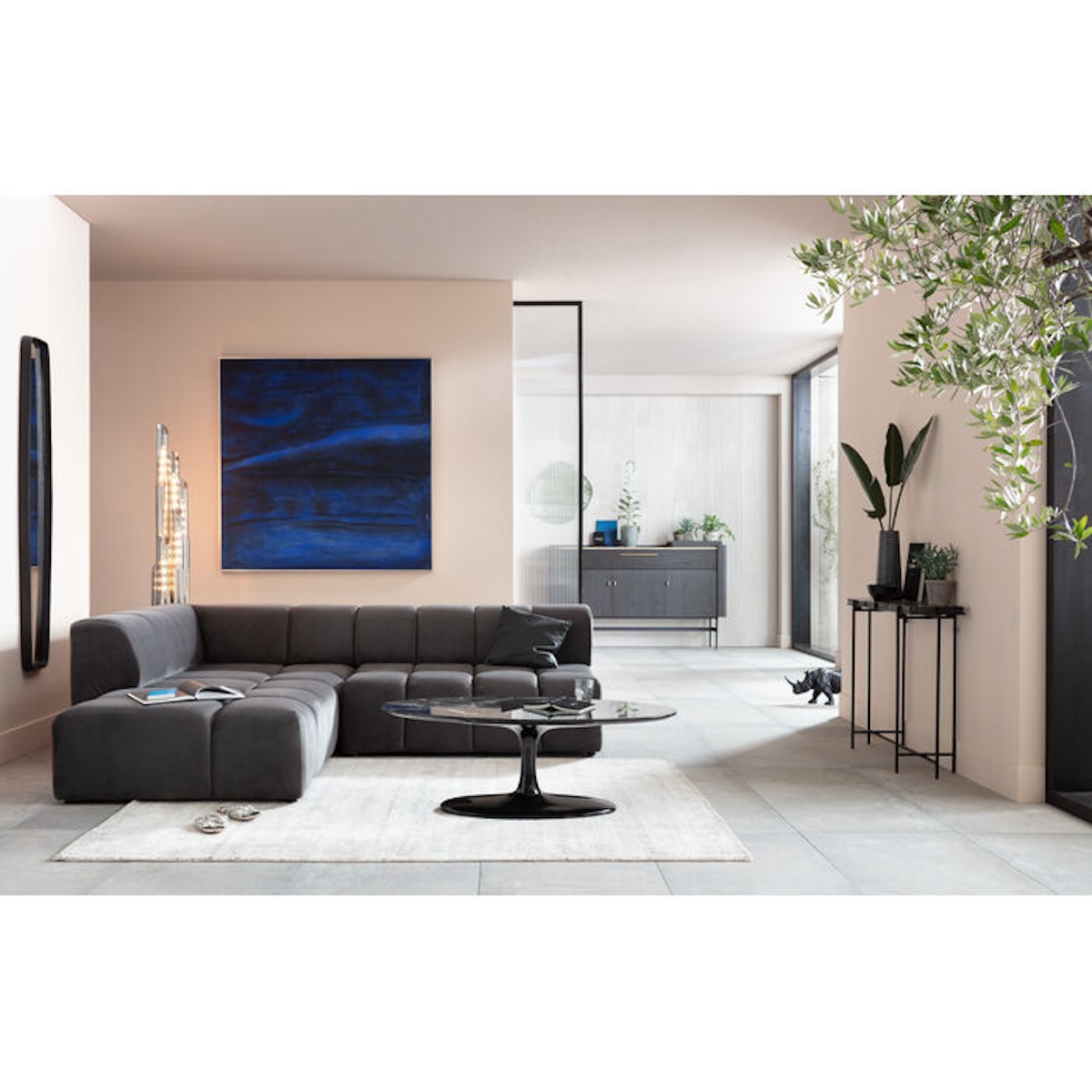 Canapé d'angle gauche BELAMI Kare Design Velvet gris