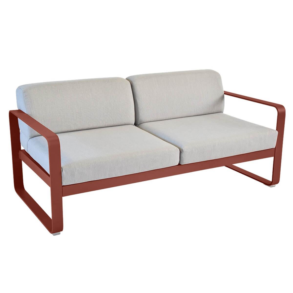 Canapé de jardin 2 places BELLEVIE Fermob rouge ocre-gris flanelle