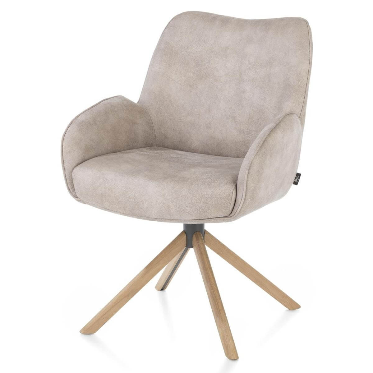 Chaise à accoudoirs RILEY Henders&Hazel - pied bois - tissu Taurus caillou