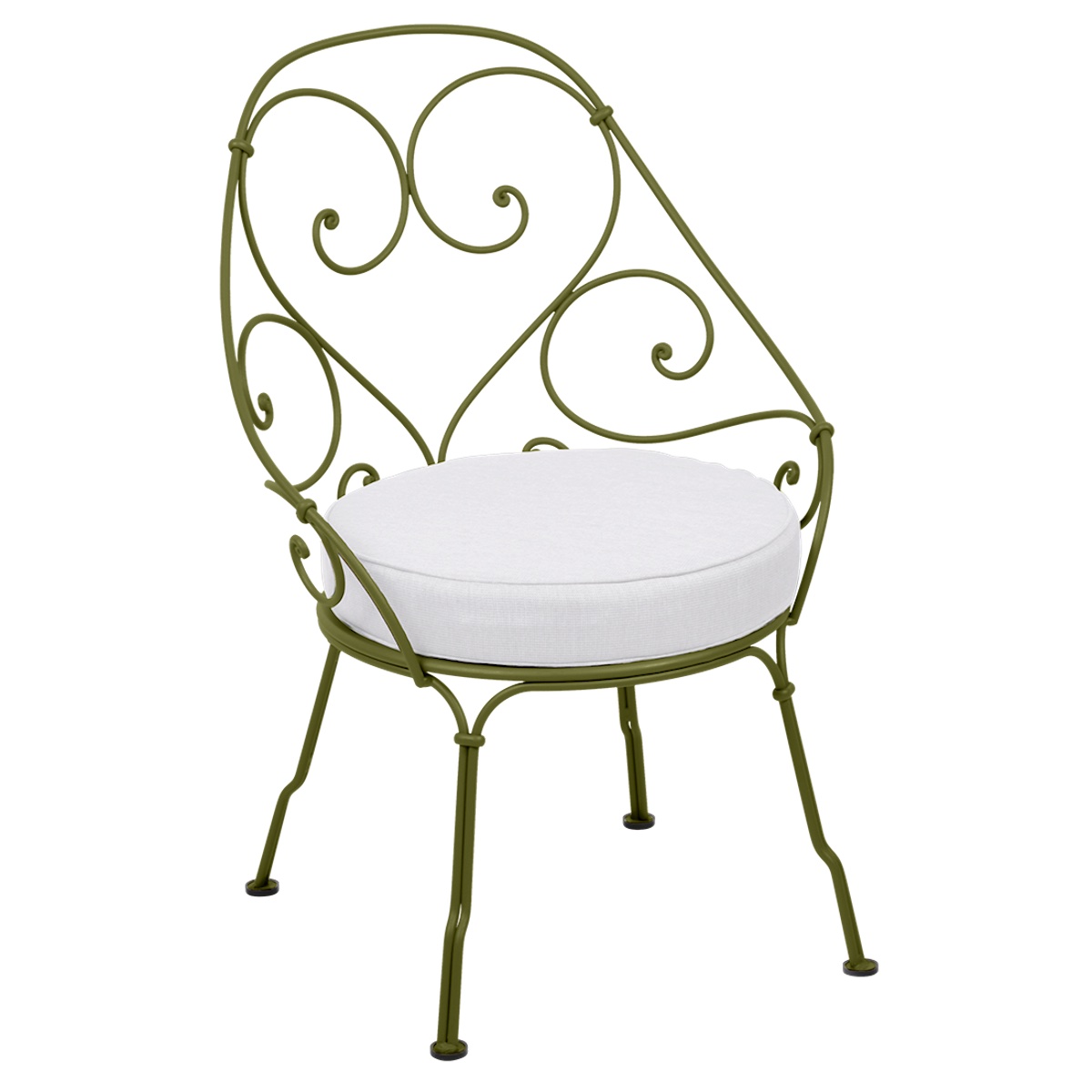 Fauteuil Cabriolet 1900 Fermob vert pesto + coussin blanc grisé