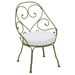 Fauteuil Cabriolet 1900 Fermob vert pesto + coussin blanc grisé
