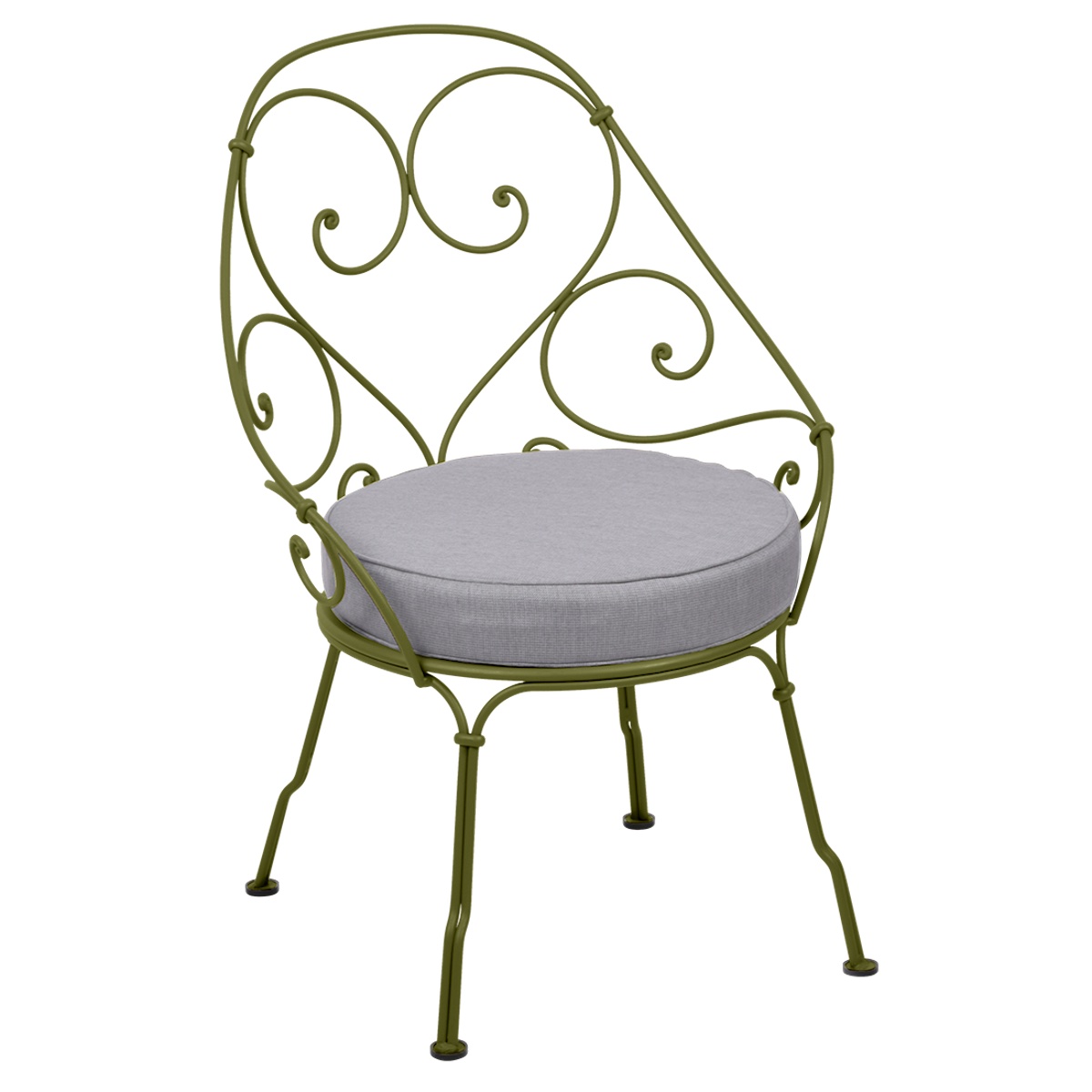 Fauteuil Cabriolet 1900 Fermob vert pesto + coussin gris flanelle