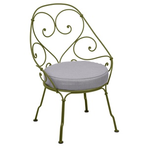 Fauteuil Cabriolet 1900 Fermob vert pesto + coussin gris flanelle