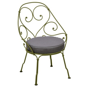 Fauteuil Cabriolet 1900 Fermob vert pesto + coussin gris graphite