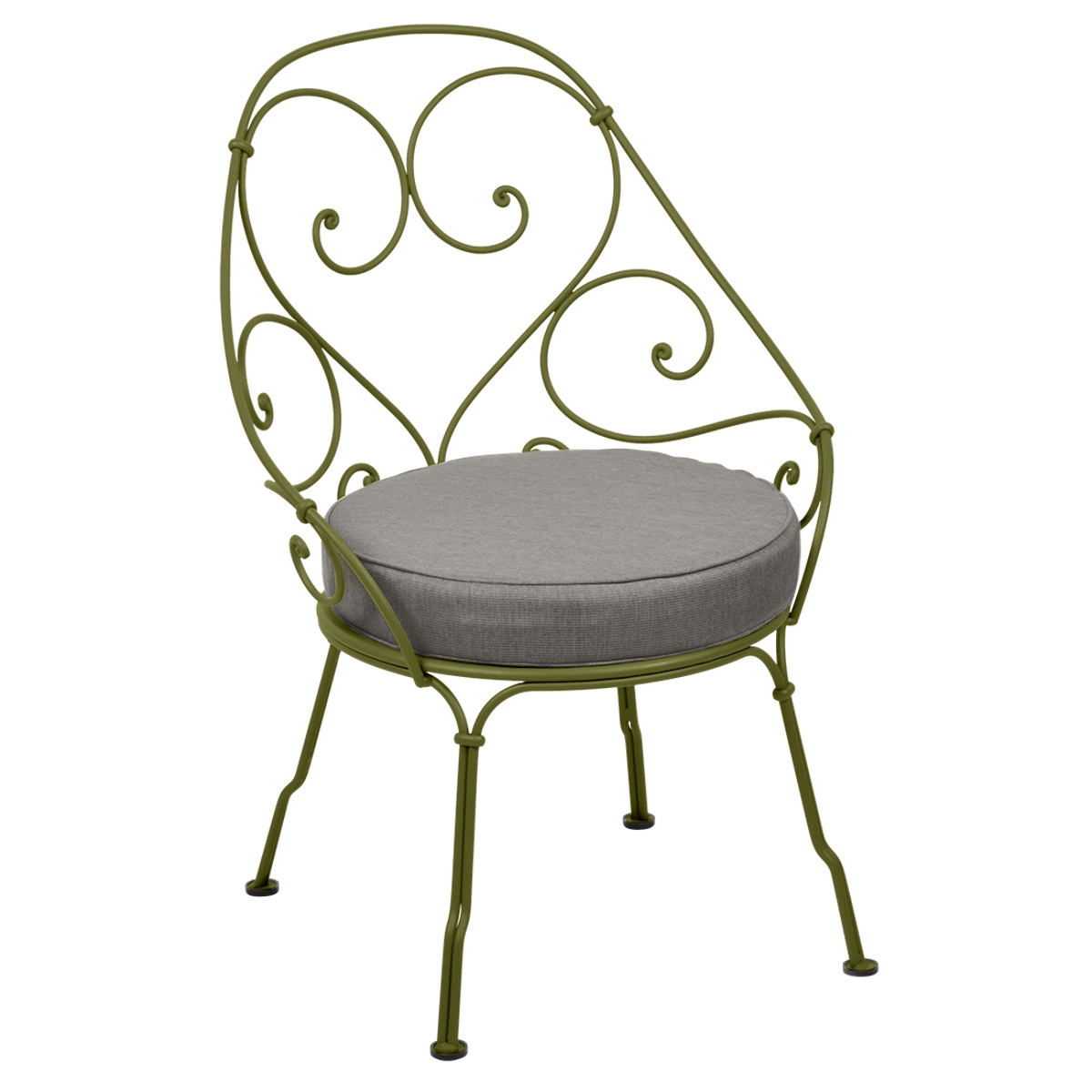 Fauteuil Cabriolet 1900 Fermob vert pesto + coussin taupe grisé