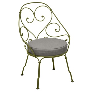 Fauteuil Cabriolet 1900 Fermob vert pesto + coussin taupe grisé