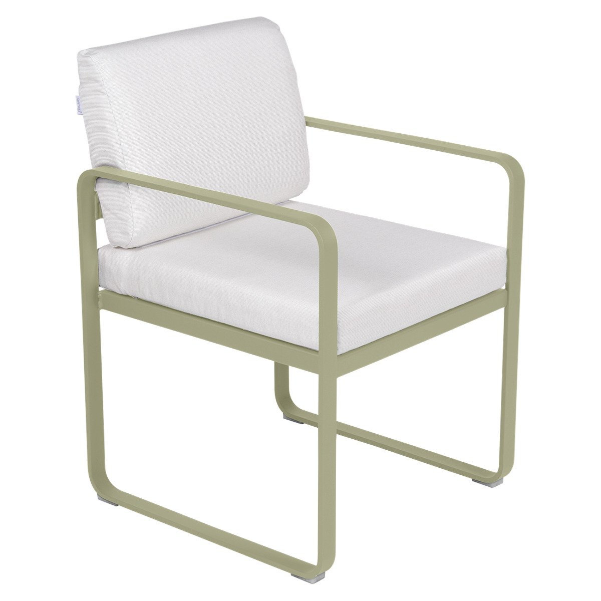 Fauteuil repas BELLEVIE Fermob vert tilleul-blanc grisé
