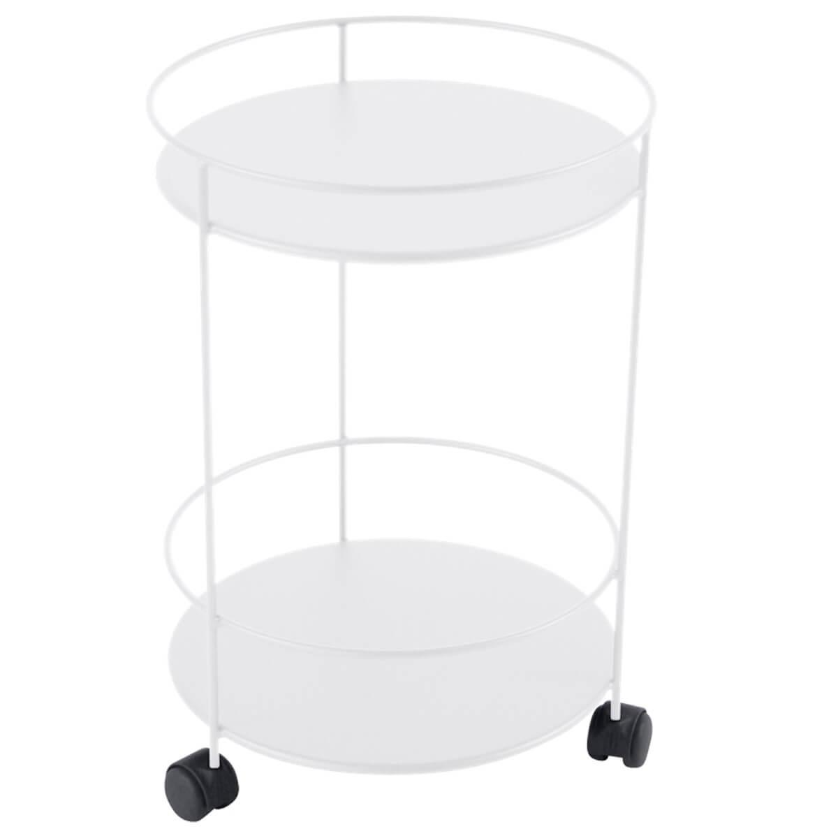 Guéridon à roulettes GUINGUETTE Fermob double plateau plein blanc coton