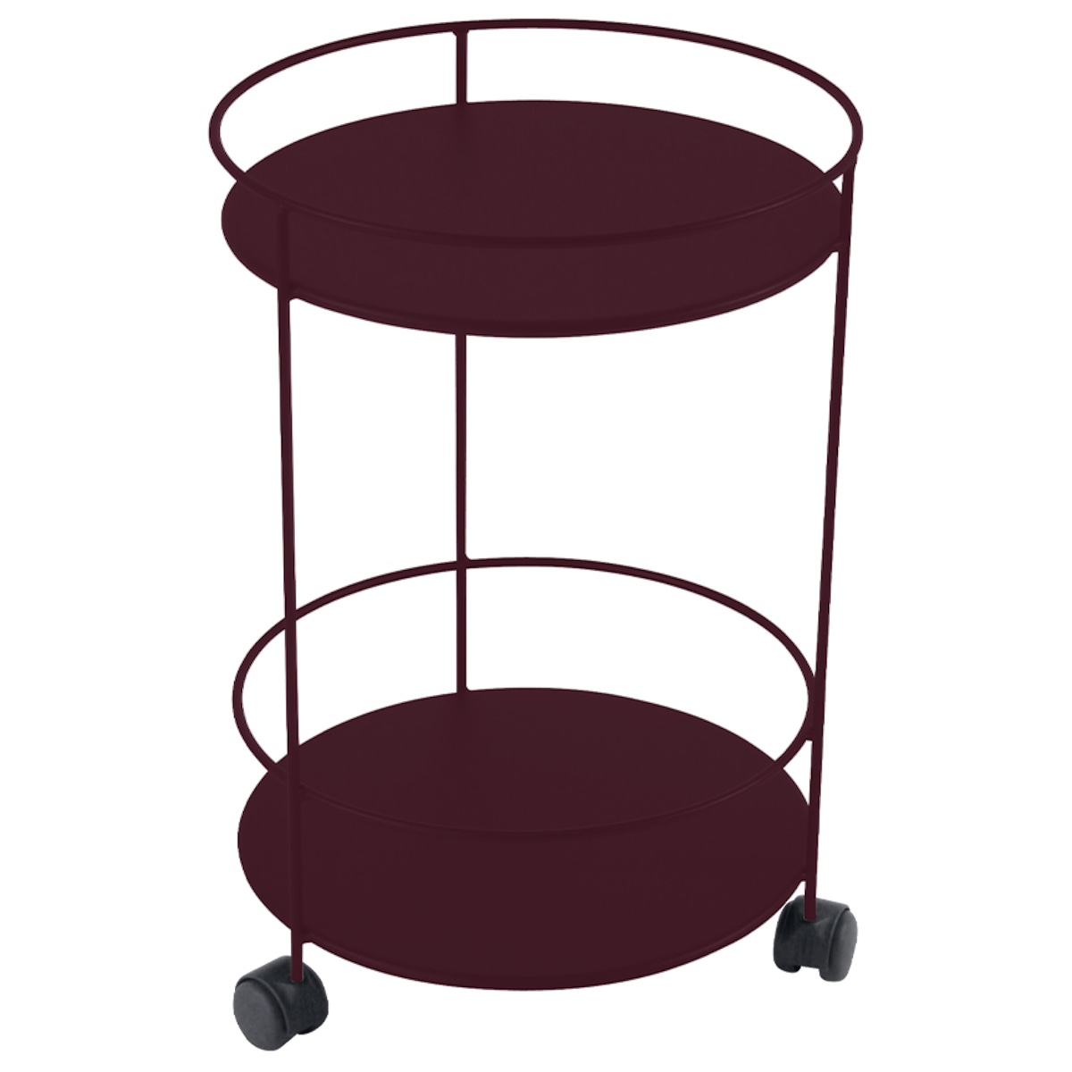 Guéridon à roulettes GUINGUETTE Fermob double plateau plein cerise noir