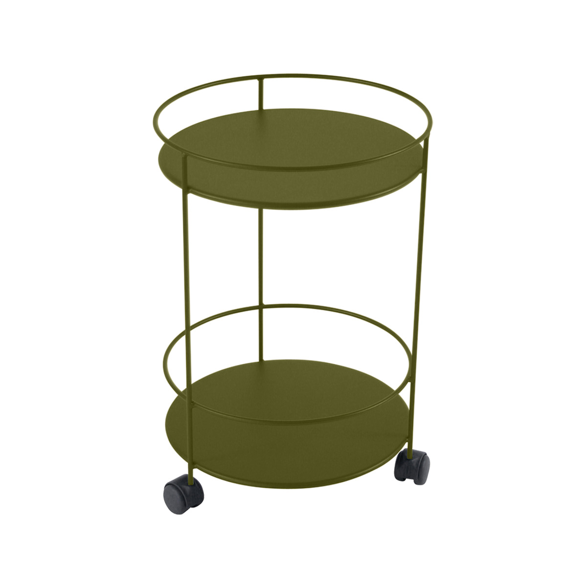 Guéridon à roulettes GUINGUETTE Fermob double plateau plein vert pesto