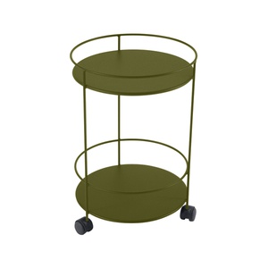 Guéridon à roulettes GUINGUETTE Fermob double plateau plein vert pesto