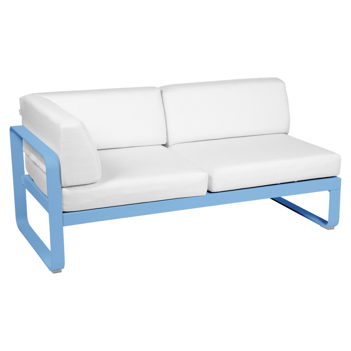 Module d'angle droit 2 places BELLEVIE Fermob bleu maya-blanc grisé