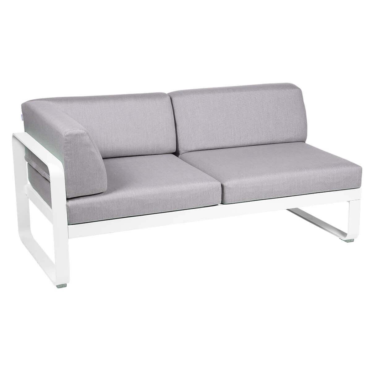 Module d'angle gauche 2 places BELLEVIE Fermob blanc coton-Gris flanelle