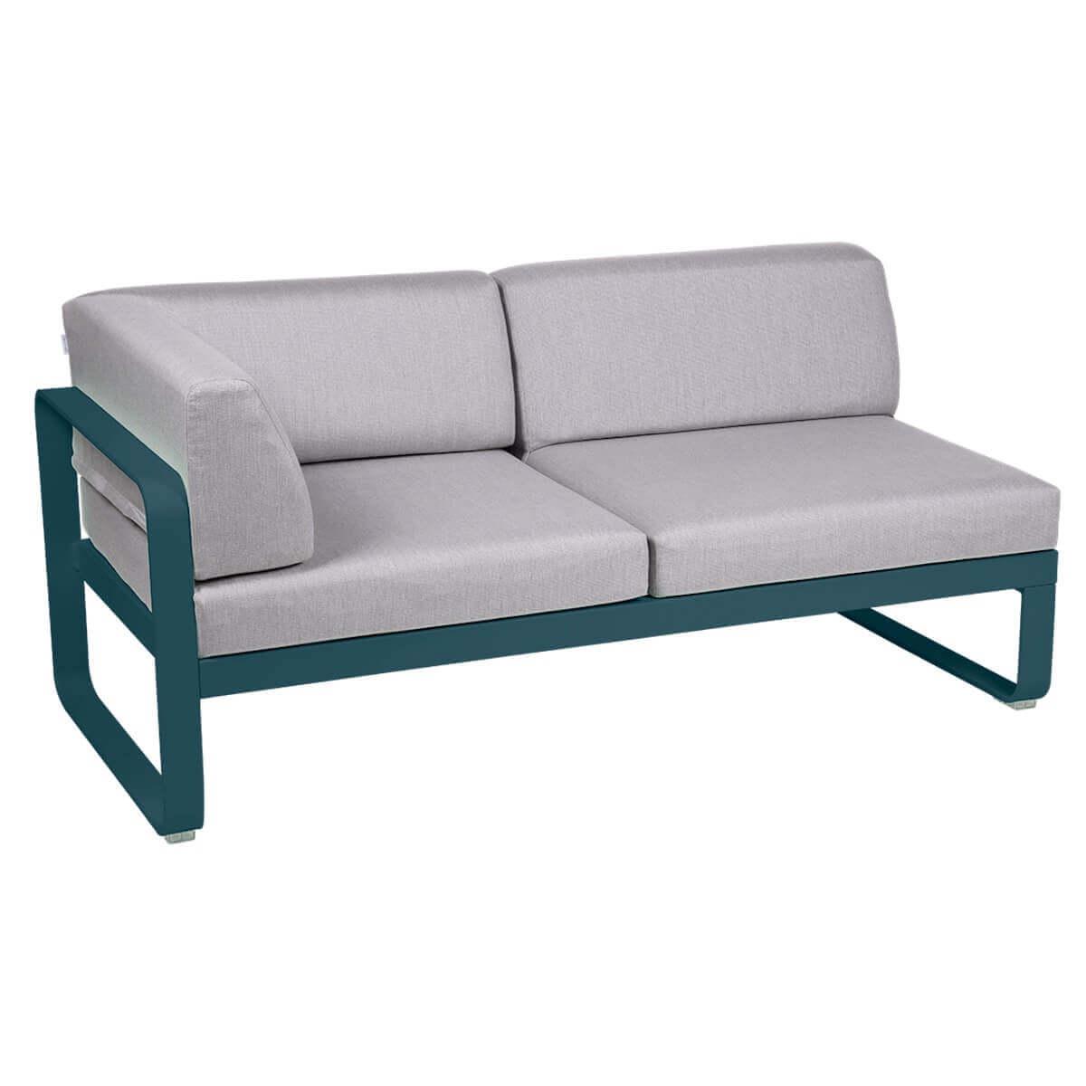 Module d'angle gauche 2 places BELLEVIE Fermob bleu acapulco-Gris flanelle