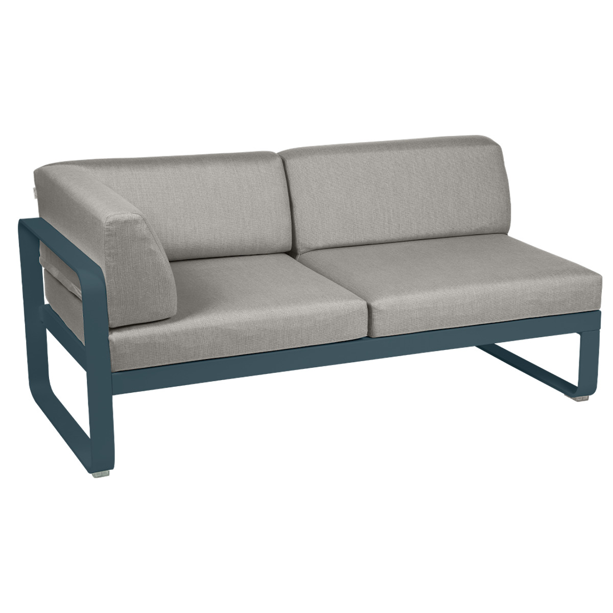 Module d'angle gauche 2 places BELLEVIE Fermob bleu acapulco-taupe grisé