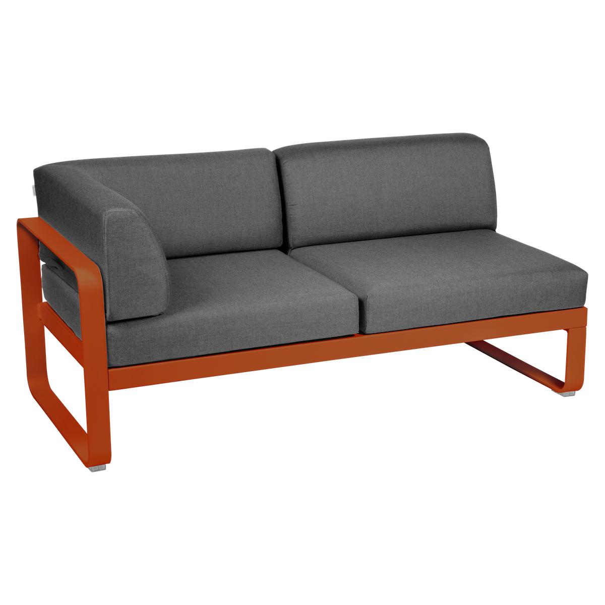 Module d'angle gauche 2 places BELLEVIE Fermob orange confite-gris graphite