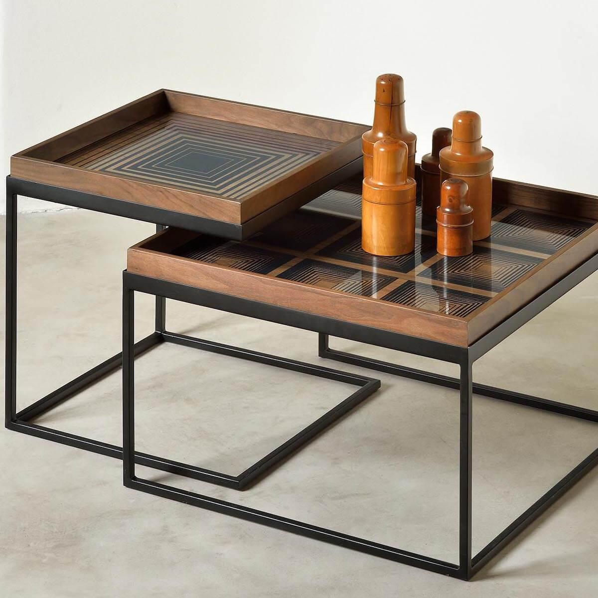 Plateau 51x51cm LINEAR FLOW Ethnicraft Ink Squares glass Abitare Living