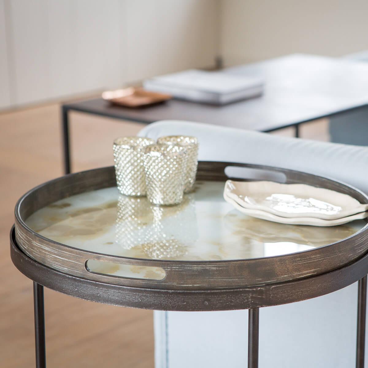 Plateau rond 48cm S CLASSICS Ethnicraft Mist Gold Organic glass