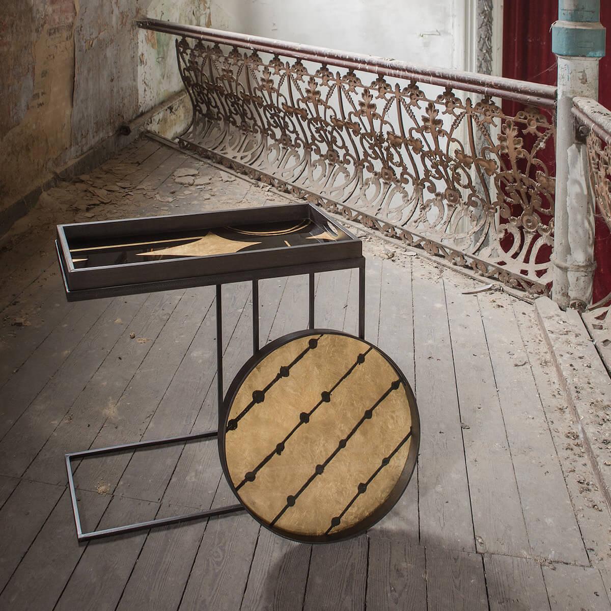 Plateau rond 48cm S GILDED LAYERS Ethnicraft Brown Dots glass