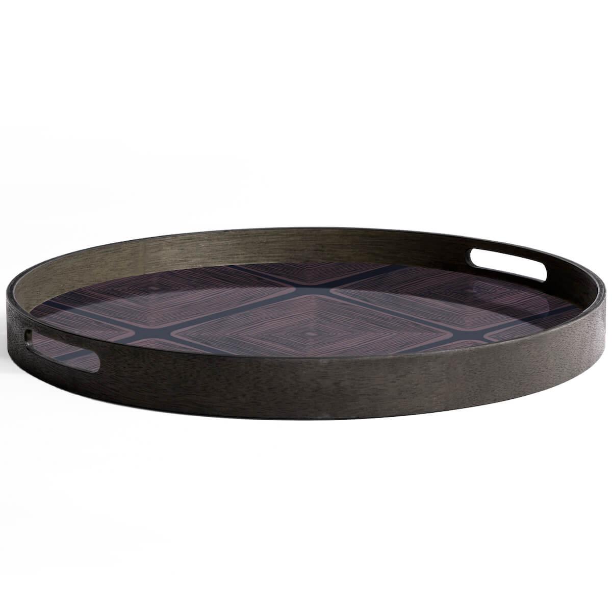 Plateau rond 48cm S LINEAR FLOW Ethnicraft Midnight Linear Squares glass