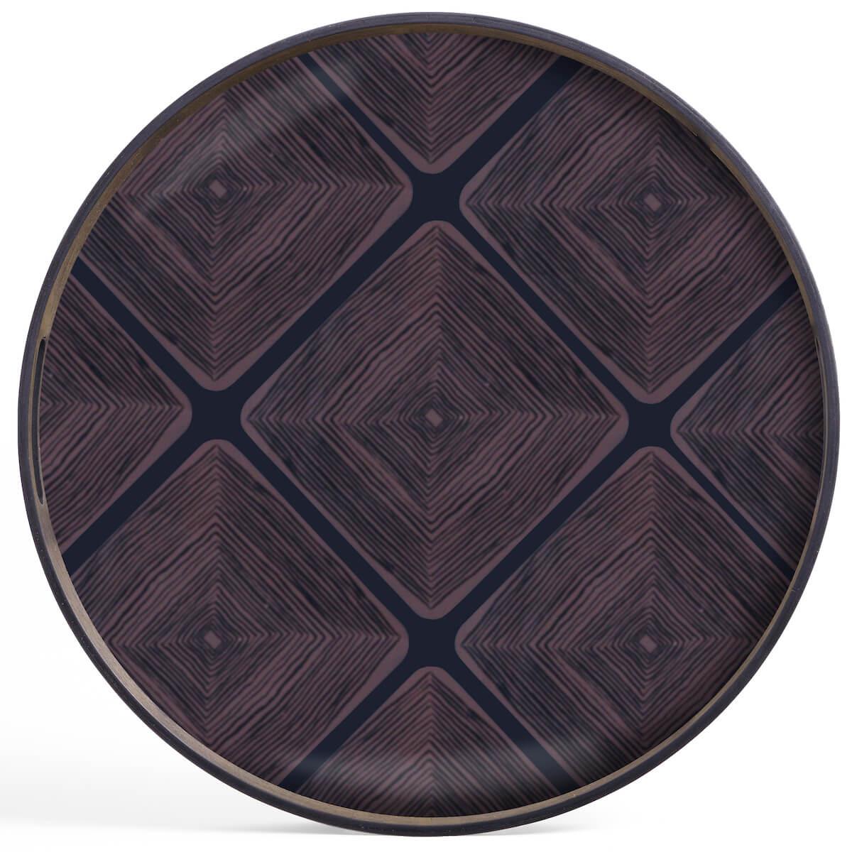 Plateau rond 48cm S LINEAR FLOW Ethnicraft Midnight Linear Squares glass