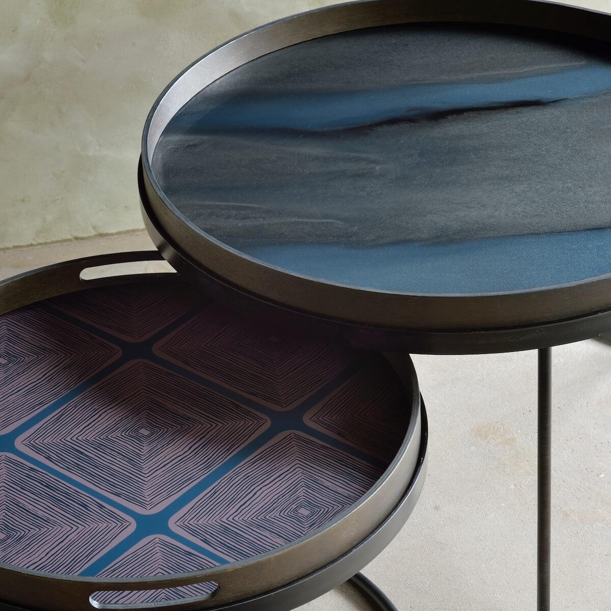 Plateau rond 48cm S LINEAR FLOW Ethnicraft Midnight Linear Squares glass