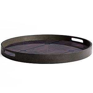 Plateau rond 48cm S LINEAR FLOW Ethnicraft Midnight Linear Squares glass