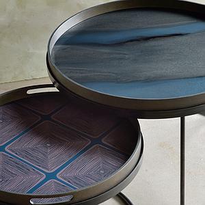 Plateau rond 48cm S LINEAR FLOW Ethnicraft Midnight Linear Squares glass