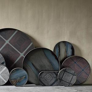 Plateau rond 48cm S LINEAR FLOW Ethnicraft Midnight Linear Squares glass