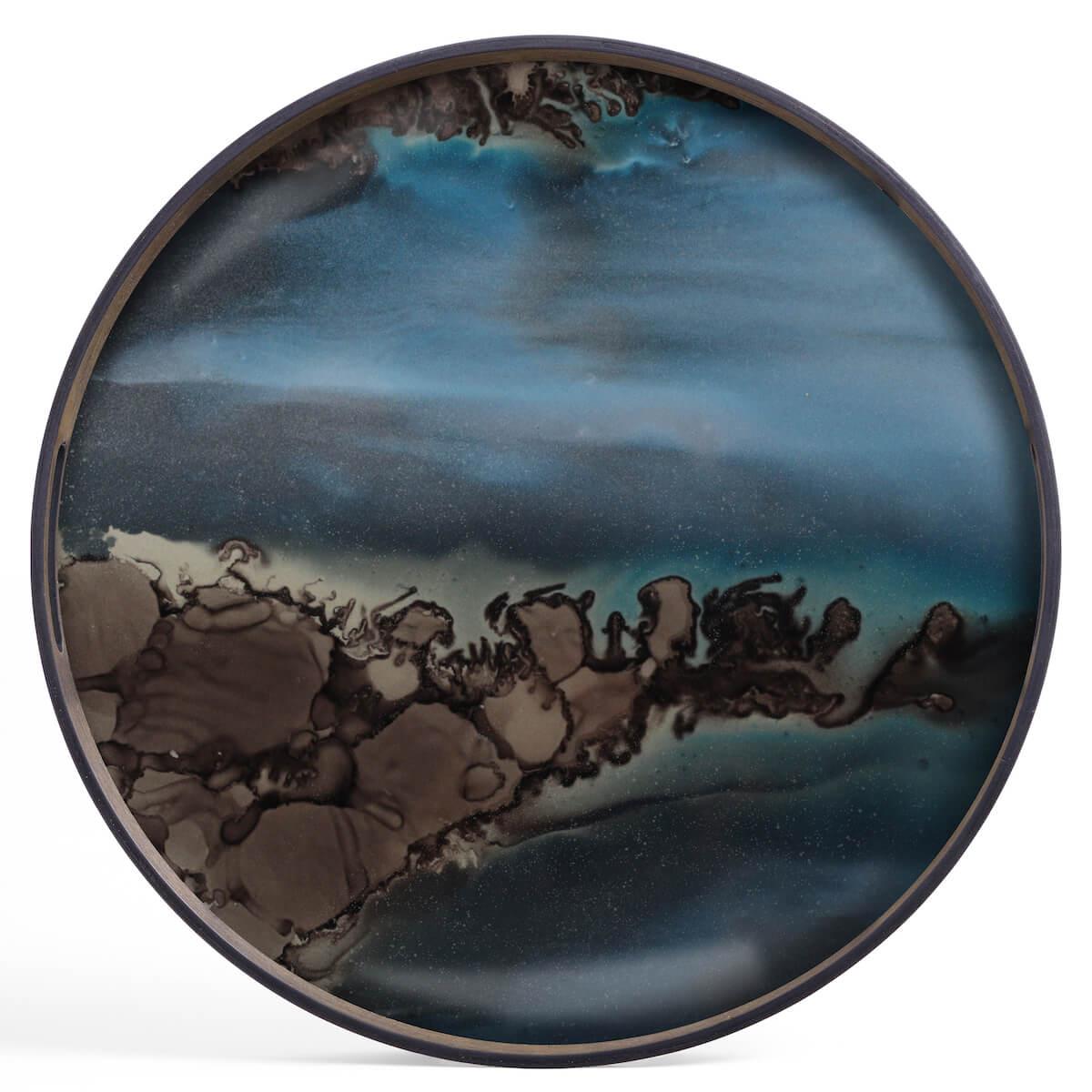 Plateau rond 48cm S LINEAR FLOW Ethnicraft Slate Organic glass