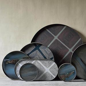 Plateau rond 48cm S LINEAR FLOW Ethnicraft Slate Organic glass