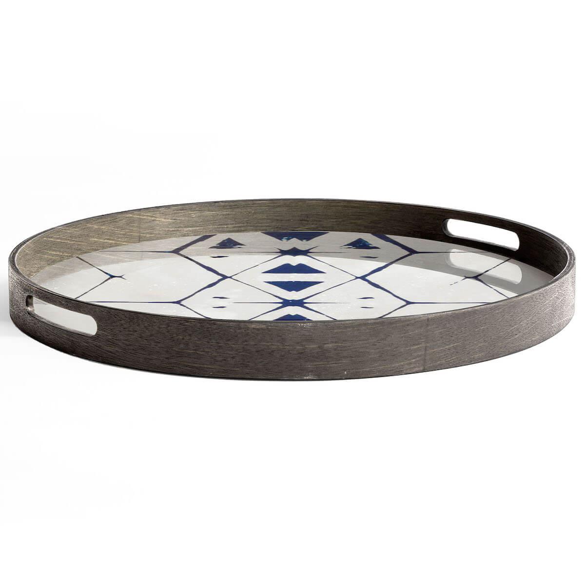 Plateau rond 48cm S OCEAN BLUE Ethnicraft Tribal Hexagon glass