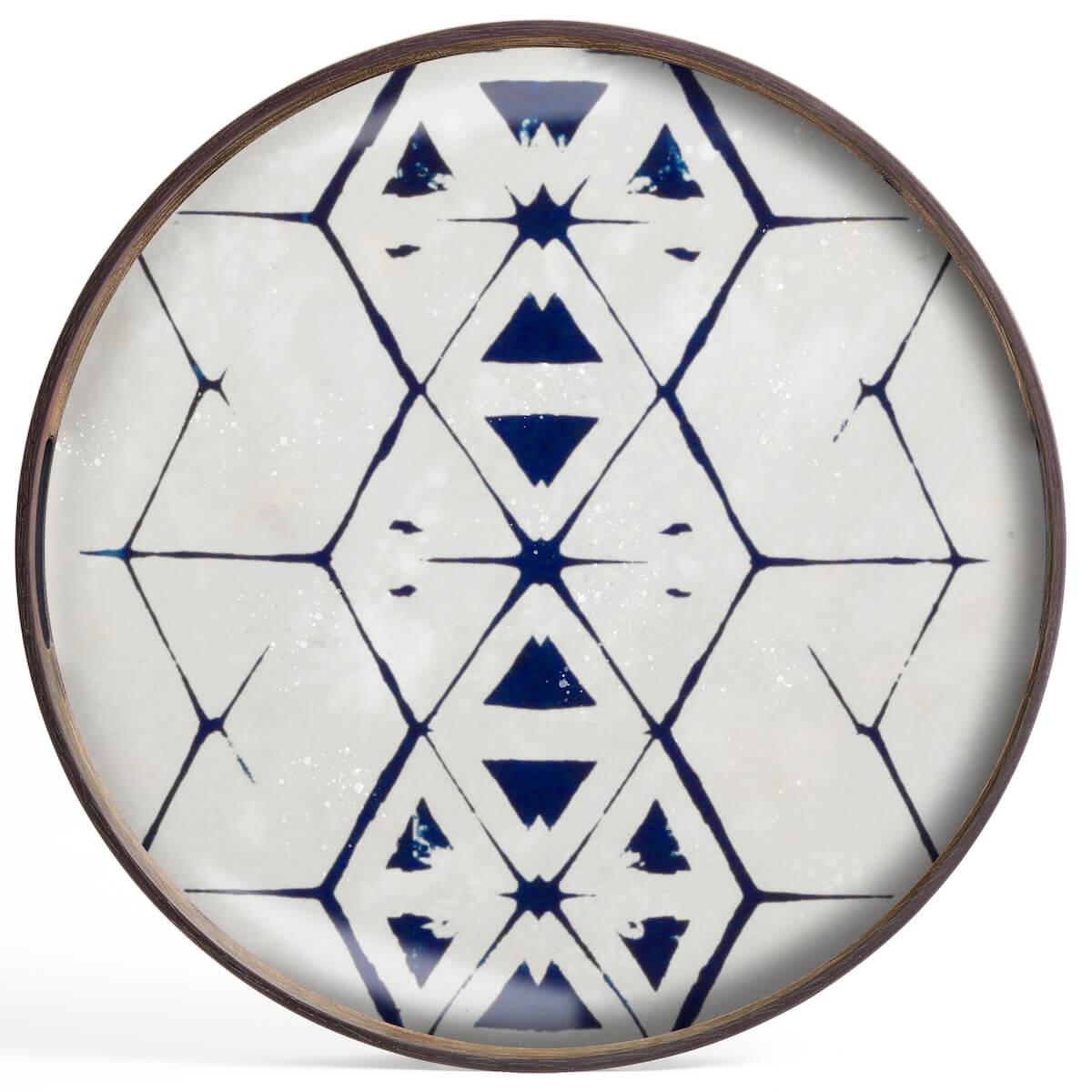 Plateau rond 48cm S OCEAN BLUE Ethnicraft Tribal Hexagon glass