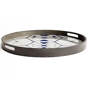 Plateau rond 48cm S OCEAN BLUE Ethnicraft Tribal Hexagon glass