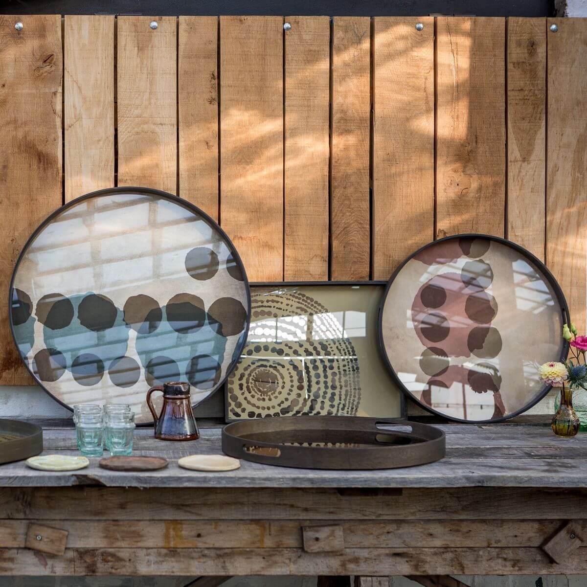 Plateau rond 48cm S TRANSLUCENT SILHOUETTES Ethnicraft Pinot Layered Dots glass