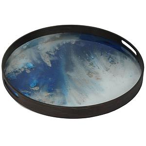 Plateau rond 48cm S TRIBAL QUEST Ethnicraft Blue Mist Organic glass
