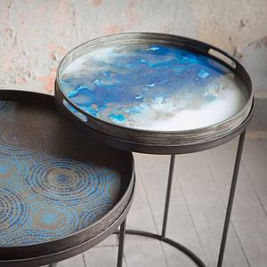 Plateau rond 48cm S TRIBAL QUEST Ethnicraft Blue Mist Organic glass