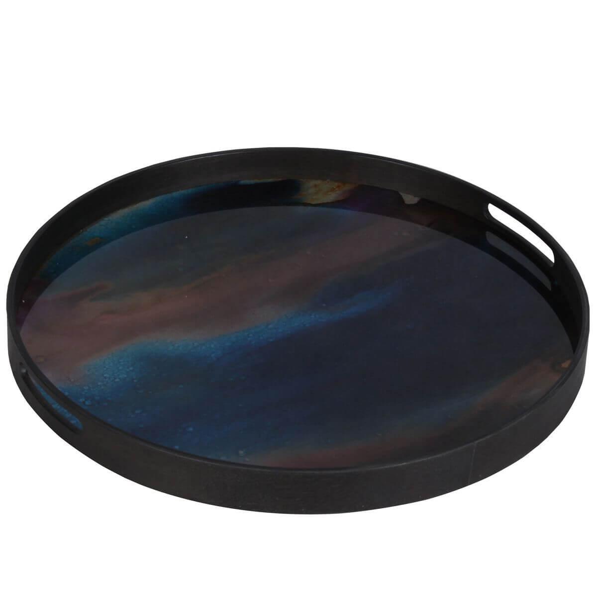 Plateau rond 48cm S TRIBAL QUEST Ethnicraft Indigo Organic glass