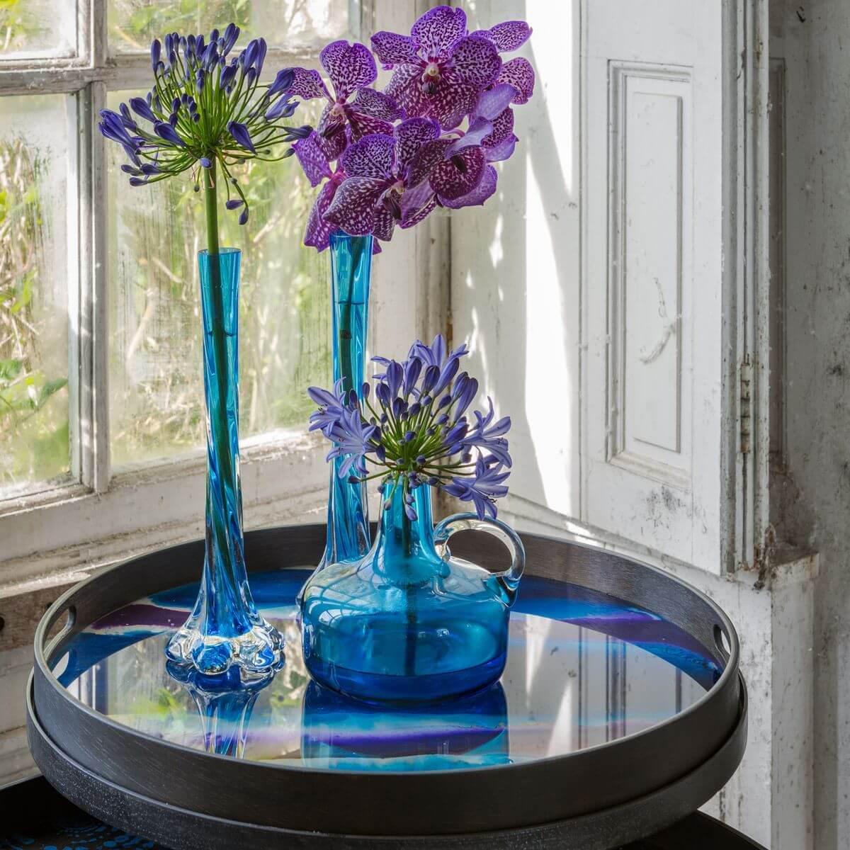 Plateau rond 48cm S TRIBAL QUEST Ethnicraft Indigo Organic glass