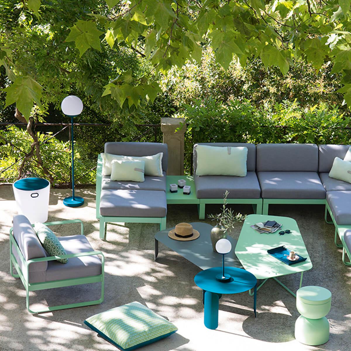 Pouf de jardin BELLEVIE Fermob lagune-Gris flanelle