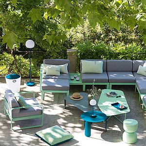 Pouf de jardin BELLEVIE Fermob lagune-Gris flanelle