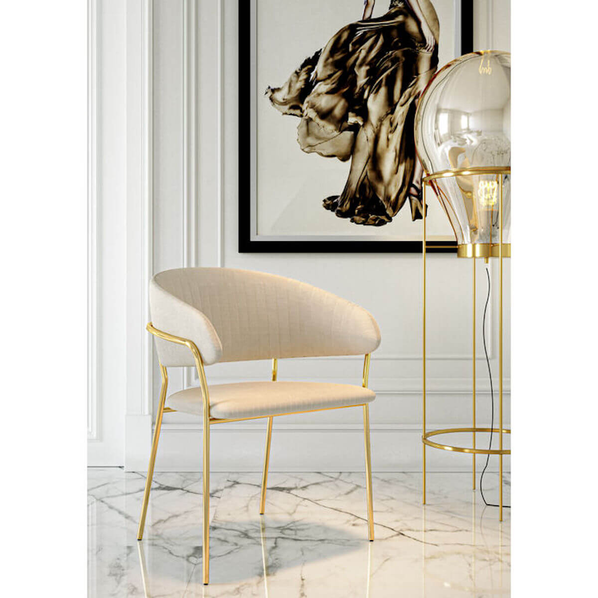 Set de 2 Chaises avec accoudoir BELLE VELVET crème Kare design