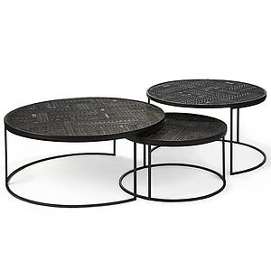 Set table basse ronde TABAWA Ethnicraft teck noir