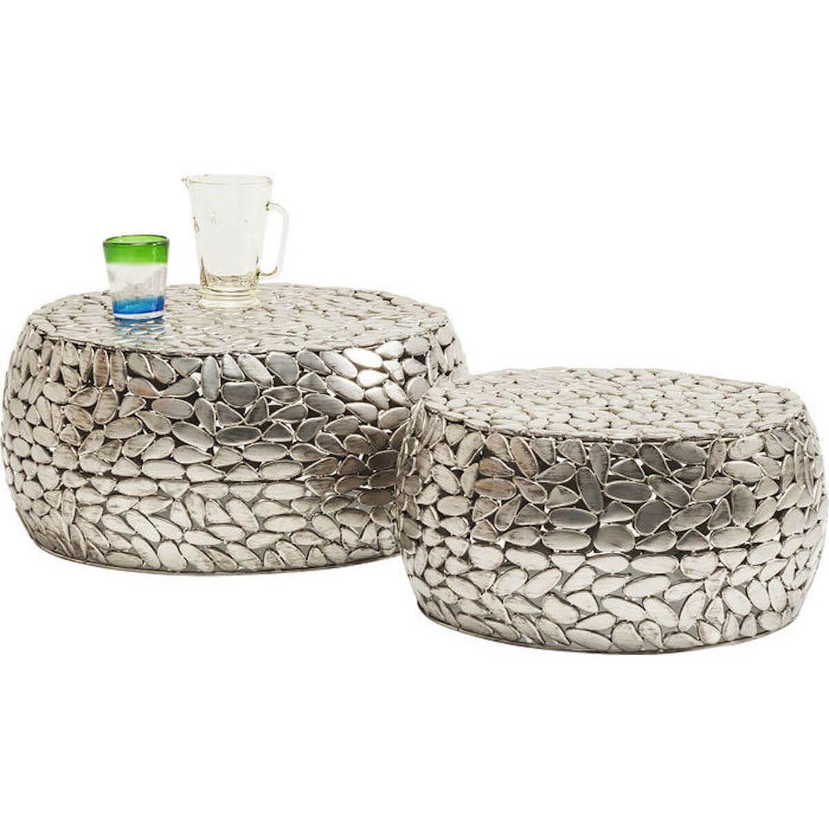Set tables basse PEBBLES DELUXE Kare Design argenté