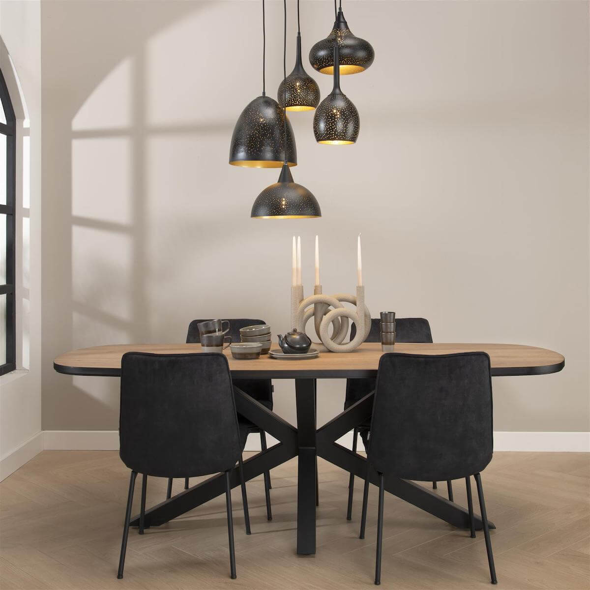 Suspension ARJEN 5*E27 Longue Coco Maison Noir