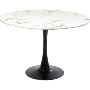Table 110cm SCHICKERIA Kare Design aspect marbre blanc et pied noir